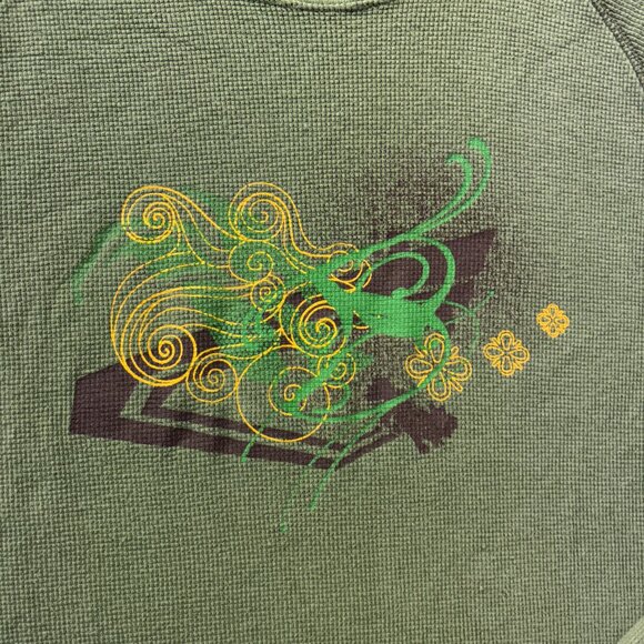 Y2K Old Navy Shirt Mens XL Green Waffle Knit Long Sleeve Vintage Fit Graphic - Picture 2 of 7